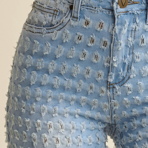Aphrodite Sky Blue Ripped JeansThis is a pair of Venus Laser Etched Denim Shorts - Picture 2 of 6